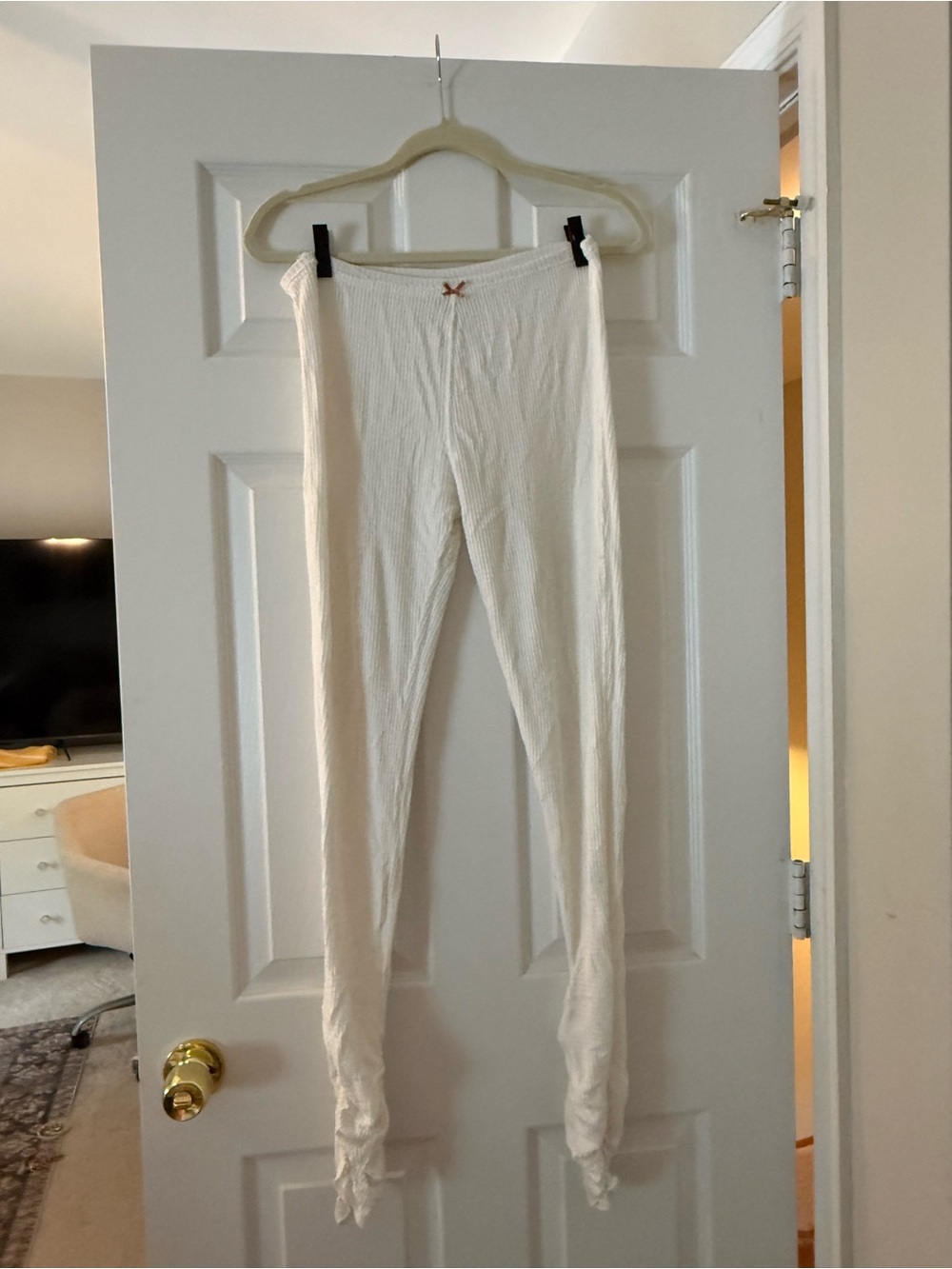 Free People Intimately Cream Ribbed Thermal Leggings
